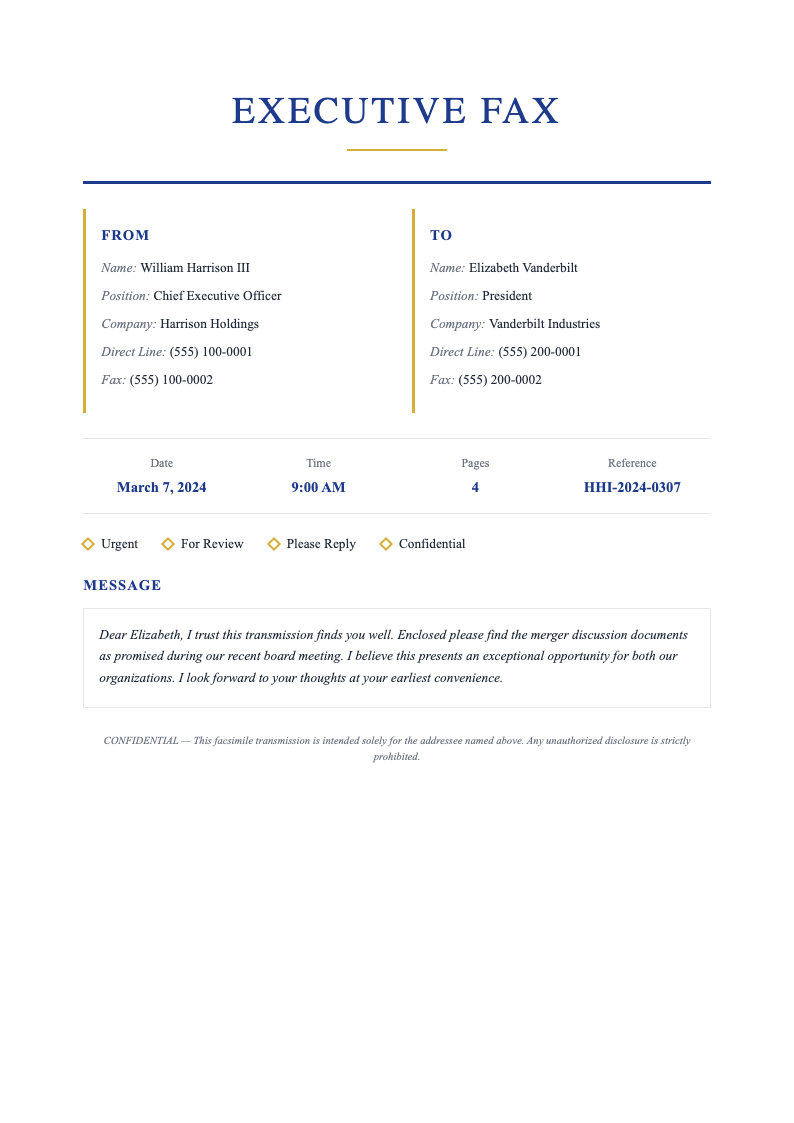 Navy executive fax cover page